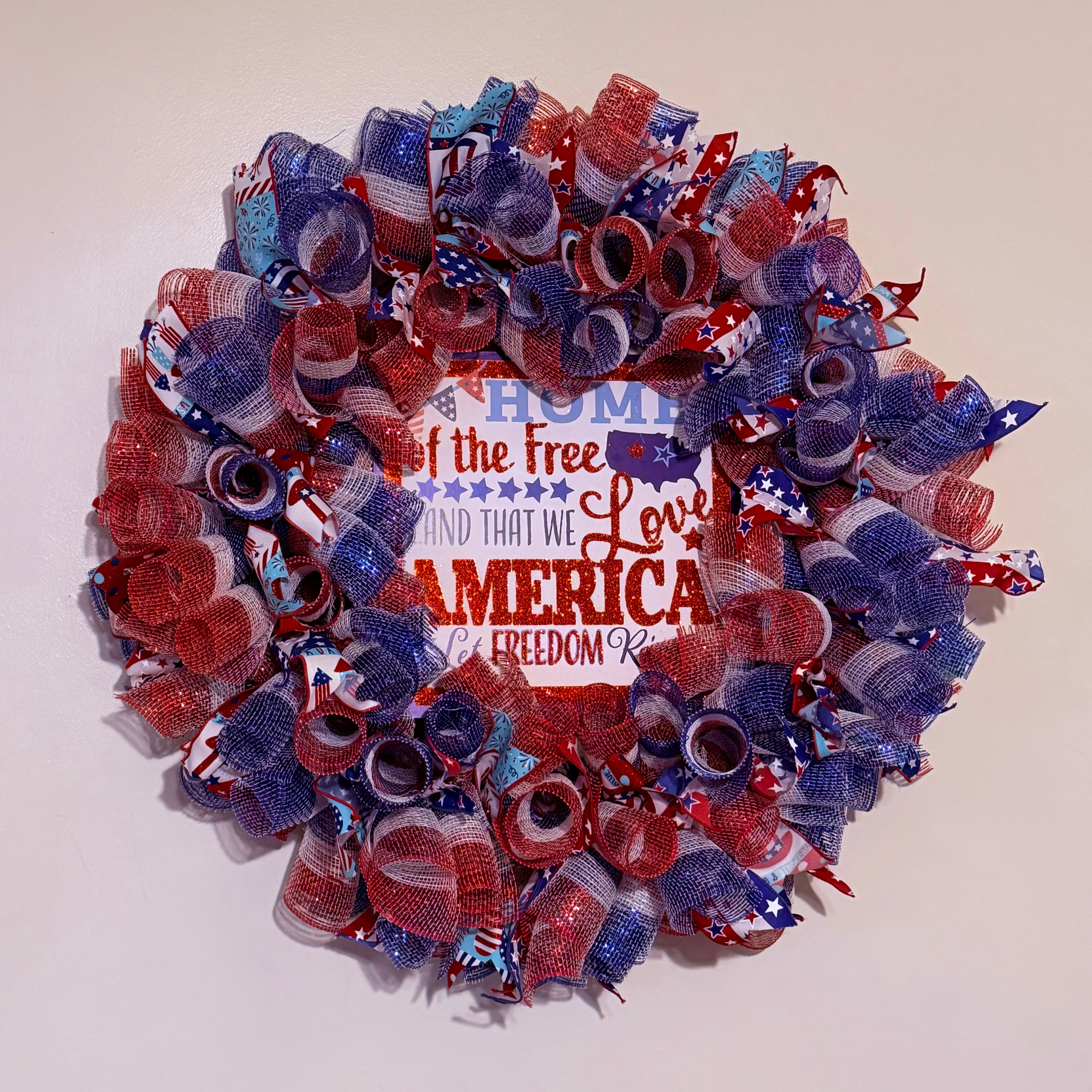 Home of the Free Patriotic Deco Mesh Wreath